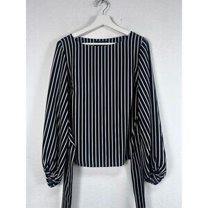 Frank Lyman Womens Black White Striped Long Sleeve Blouse Tie Detail Size 6 NWOT
